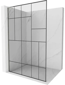 Mexen Kioto L, sprchová zástena Walk-In 120 x 200 cm, 8mm číre sklo čierny vzor, brúsená oceľ profil, 800-120-103-97-78