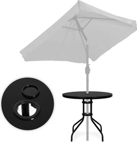 Okrúhly záhradný stolík 80 cm  s otvorom na slnečník - čierny
