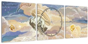 Obraz - Nebeské medúzy (s hodinami) (90x30 cm)