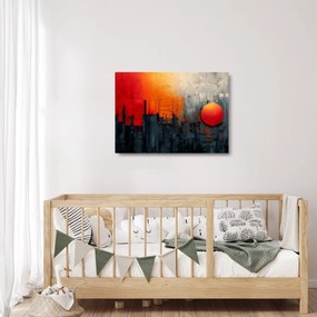 Sklenený obraz - Abstraktná maľba mesta (70x50 cm)