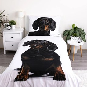 Čierno-biele bavlnené detské obliečky na jednolôžko 140x200 cm Dachshund – Jerry Fabrics