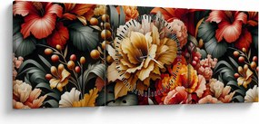 Obraz - Oranžovo-červené kvety (s hodinami) (90x30 cm)