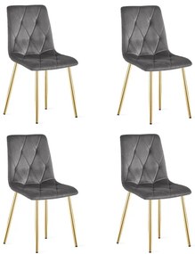 Set štyroch jedálenských stoličiek LIBRA zamatové, tmavosivé / zlaté nohy (4 ks)