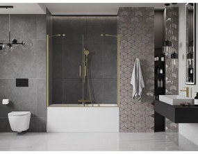 Mexen Velar Duo, 2-krídlová posuvná vaňová zástena 140 x 150 cm, 8mm číre sklo, zlatý matný profil, 896-140-000-02-55