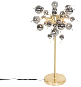 Dizajnová stolná lampa mosadzná s dymovým sklom 3-svetlá - Explode