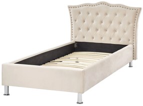 Zamatová posteľ 90 x 200 cm béžová METZ Beliani