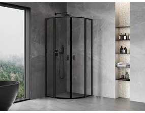 Mexen Mist L, štvrťkruhový sprchový kút s 2-krídlovými dverami, 80 x 80 cm, 8mm číre sklo, čierny profil, 8A32L-080-080-70-70