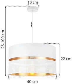 Závesné svietidlo Asti, 1x PVC/biele textilné tienidlo, (fi 40cm), g, w