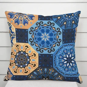 Biante Bavlnená obliečka na vankúš Sandra SA-448 Modro-oranžové marocké dlaždice 60 x 60 cm