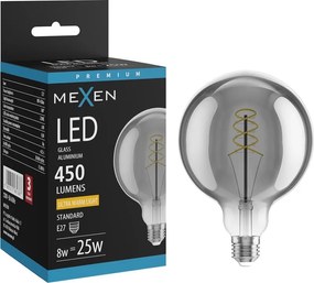 Mexen Vintis, LED žiarovka špirála E27, G125, 8W, Teplá - 2200K, 450 lm, dymová - L168-E27-0822-70