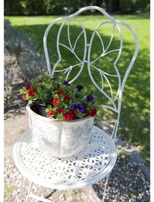 Retro kvetináč so sivými kvetmi - Ø 18*17 cm