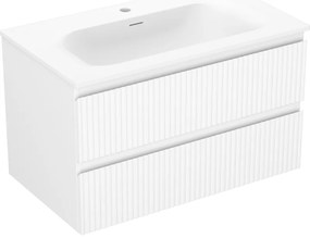 Mexen Rivel, kúpeľňová skrinka 80 cm s umývadlom Vela, 2 zásuvky, drážkovaná, biela matná, 91A20-08047-2-BFF01-W23M01