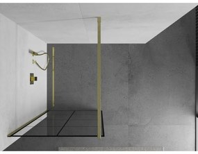 Mexen Kioto, sprchová zástena Walk-In 90 x 200 cm, 8mm číre sklo čierny vzor, zlatý matný profil, 800-090-101-55-77