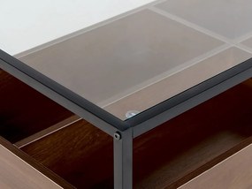 Konferenčný stolík so sklenenou doskou a policou tmavé drevo/čierna WACO Beliani
