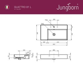 Umývadlo Jungborn QUATTRO odkladacia plocha vpravo 81 x 46 cm lesklá biela TW08011
