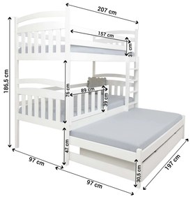 Wilsondo Poschodová posteľ s prístelkou Petra 1 90x200 - dub