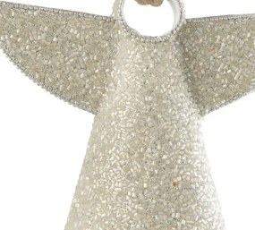 Strieborný kovový zvonček s korálkami Angel - 17*9*28 cm