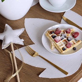 Ľanové prestieranie javorový list biela so zlatom 37x37cm