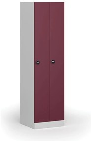 Kovová šatníková skrinka S1 zúžená, 2 oddiely, 1850 x 500 x 500 mm, zámok s čítačkou RFID kariet, červené dvere