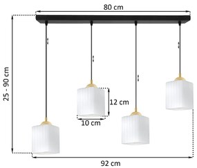 Závesné svietidlo Riffle Square, 4x biele sklenené tienidlo, b/g