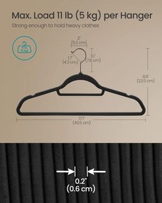 SONGMICS zamatové vešiaky, 50 kusová sada vešiakov na oblečenie, atramentovo čierna