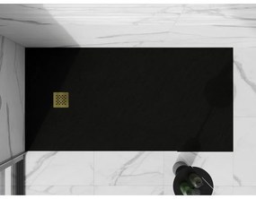 Mexen Stone+, obdĺžniková vanička z minerálneho kompozitu 160 x 80 cm, čierna, zlatá lesklá krytka, 44708016-G