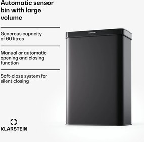 Klarstein Touchless, senzorový odpadkový kôš, 60 l, z nehrdzavejúcej ocele, Soft-Close zatváranie, napájaný batériou, LED displej, časovač