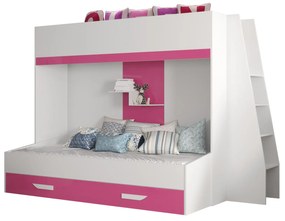 Detská kombinovaná posteľ 90 cm Puro 17 (matná biela + biely lesk + ružový lesk). Vlastná spoľahlivá doprava až k Vám domov. 1087113