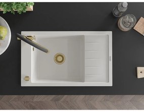 Mexen Elias, 1-komorový granitový drez 795x480x200 mm a drezová batéria Duo, biela, 6511-20-671701-57-G