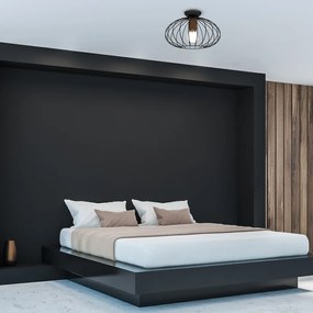 Stropné svietidlo Meridiano1, 1x čierne drôtené tienidlo, b/drevo