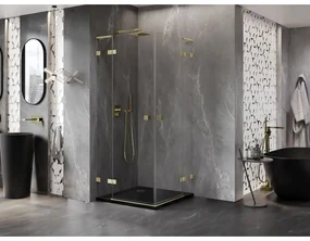 Mexen Lunar, L Duo výklopný sprchový kút 95 x 95 cm, 8mm číre sklo, zlatý matný profil, 834L-095L-095P-55-00