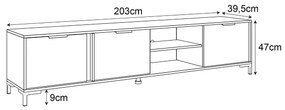 TV STOLÍK LOREEN TMAVOŠEDÝ + ZLATÝ NA NOŽIČKÁCH 203 cm