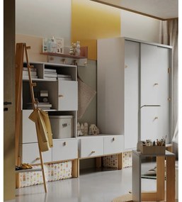 Svetlosivý/v prírodnej farbe nástenný detský vešiak Cube - Pinio