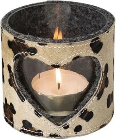 Svietnik zdobený kožou so vzorom Leopard - 11,5*11,5*10,5cm