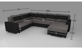 Čalúnená univerzálna rozkladacia sedacia súprava v tvare U OXFORD, čierna/šedá