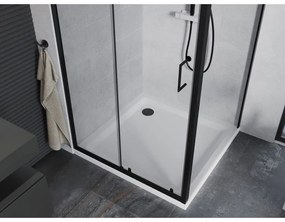 Mexen Apia, sprchový kút s posuvnými dverami 90 (dvere) x 90 (stena) cm, 6mm číre sklo, čierny profil + biela sprchová vanička, 840-090-090-70-00-4010B