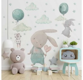 Gario Detská nálepka na stenu Zajačiky s balónmi Farba: Mätová