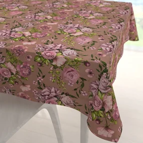 Biante Bavlnený štvorcový obrus Sandra SA-554 Ruže a hortenzie na hnedom 90x90 cm