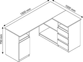 Rohový písací stôl Carlos, dub artisan