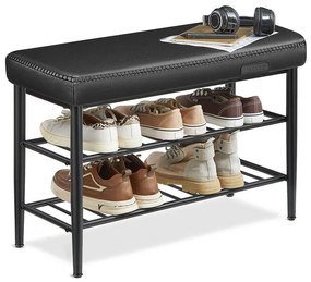 EKHO Lavička s policami na topánky, čalúnené sedadlo, botník, čierna farba