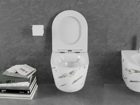Mexen Lena, závesná WC misa Rimless s duroplastovým sedátkom s pomalým zatváraním, imitácia mramoru-biely kameň, 30224091