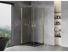 Mexen Mist-B Duo, 2-krídlový výklopný sprchový kút 90 x 90 cm, číre sklo, zlatý lesklý profil, 8A2-090-090-50-00