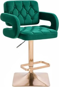 LuxuryForm DESIGN Barová stolička ADRIA VELUR na zlatej hranatej podstave - zelená