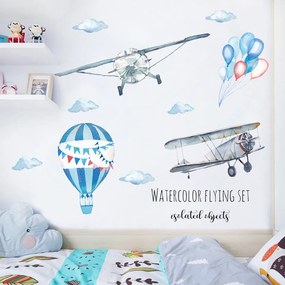 PIPPER | Samolepka na stenu "Balóny a lietadlá 2" 71x82 cm