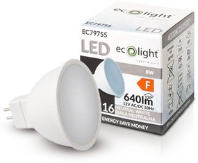 ECOLIGHT LED žiarovka MR16 12V 8W neutrálna biela