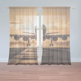 Sablio Záclony Lietadlo pristávajúce pri západe slnka: 2ks 150x250cm