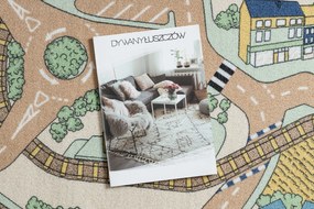 Protišmykový detský koberec REBEL ROADS 32 Mestečko, béžovo - zelený