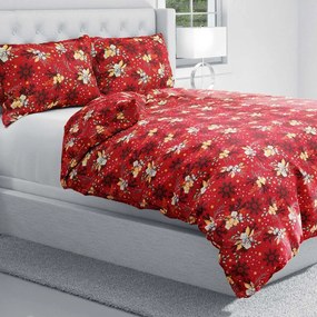 Biante Bavlnené posteľné obliečky Sandra SA-714 Vianočné cezmíny na červenom Jednolôžko 140x200 a 70x90 cm