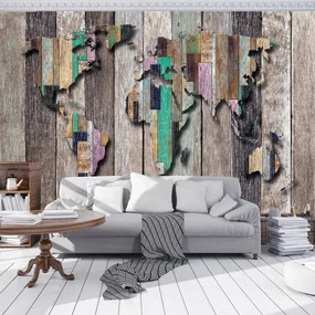 Fototapeta - Mapa sveta na farebných doskách (152,5x104 cm)