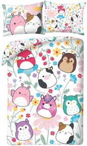 Obojstranné posteľné obliečky z mikrovlákna Squishmallows – motív Flower Friends - 70 x 90 cm + 140 x 200 cm - zipsové zapínanie